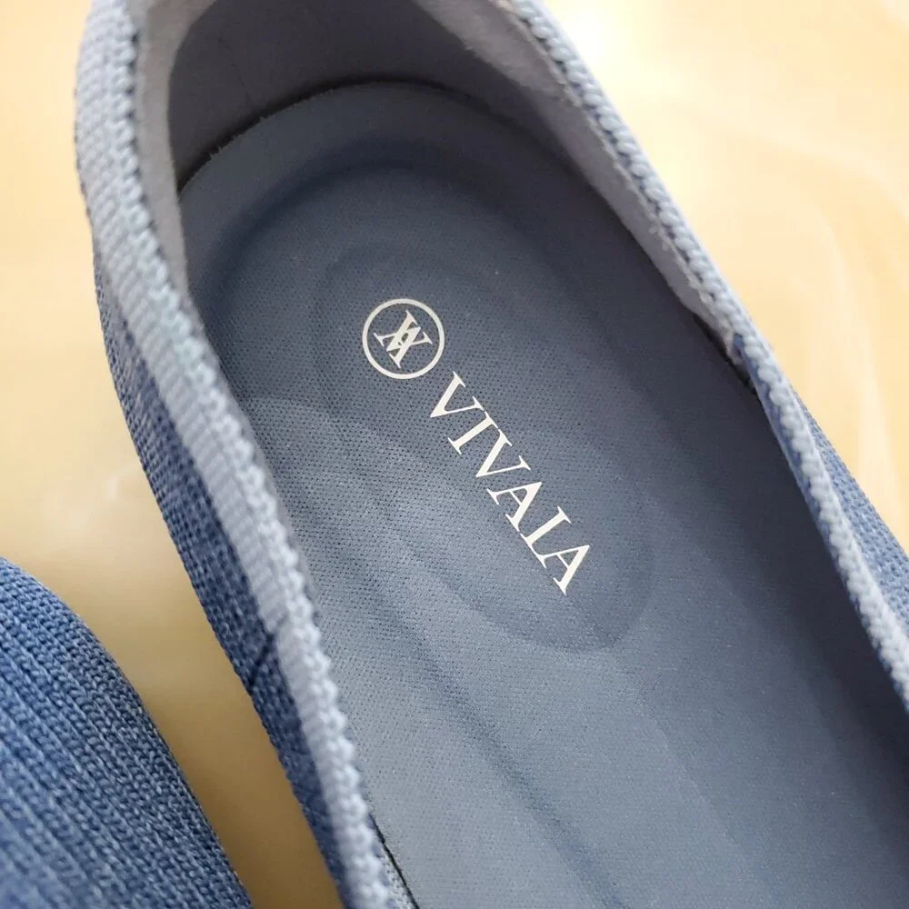 Vivaia Square-Toe V-Cut Margot Slip On Ballet Flats in Denim Blue Size 42/10.5